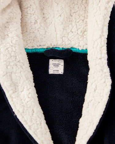 Kids' Navy Fluffy Hooded Dressing Gown